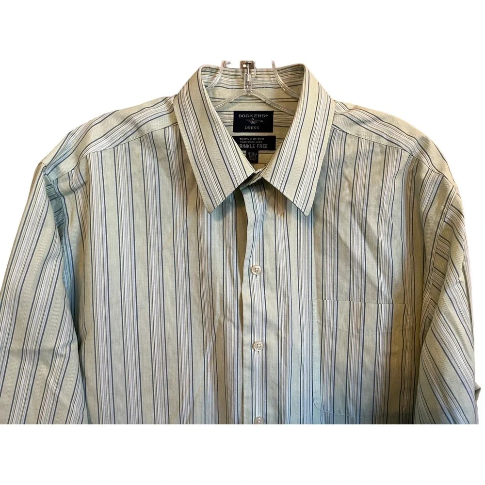 Dockers Dress Shirt Mens 16-16.5 34/35 Yellow Blue Striped Long Sleeve Career